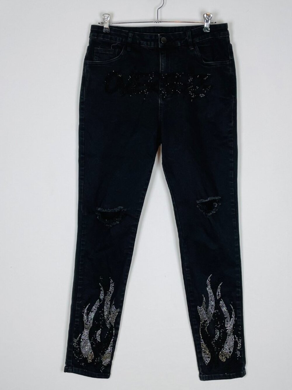 Guapi Overseaz Drip Limited Edition Jeans Sz 32 Flame Rhinestone Distressed